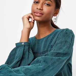 LOFT Evergreen Embroidered Dot Popover blouse size Small